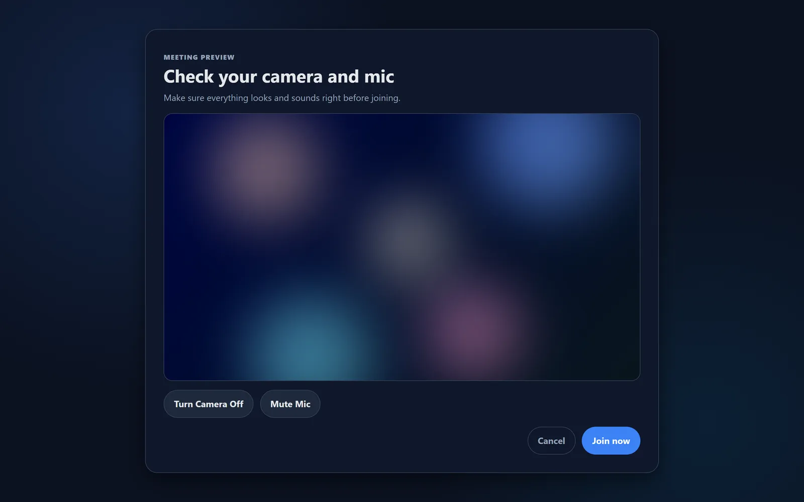 Camera and microphone check before joining
